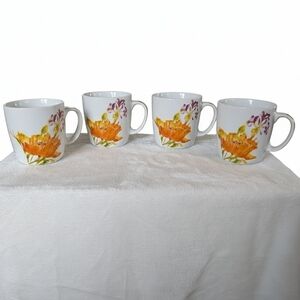 Set of 4 Euro Ceramica Tiger Lilly Coffee Mugs Purple Floral